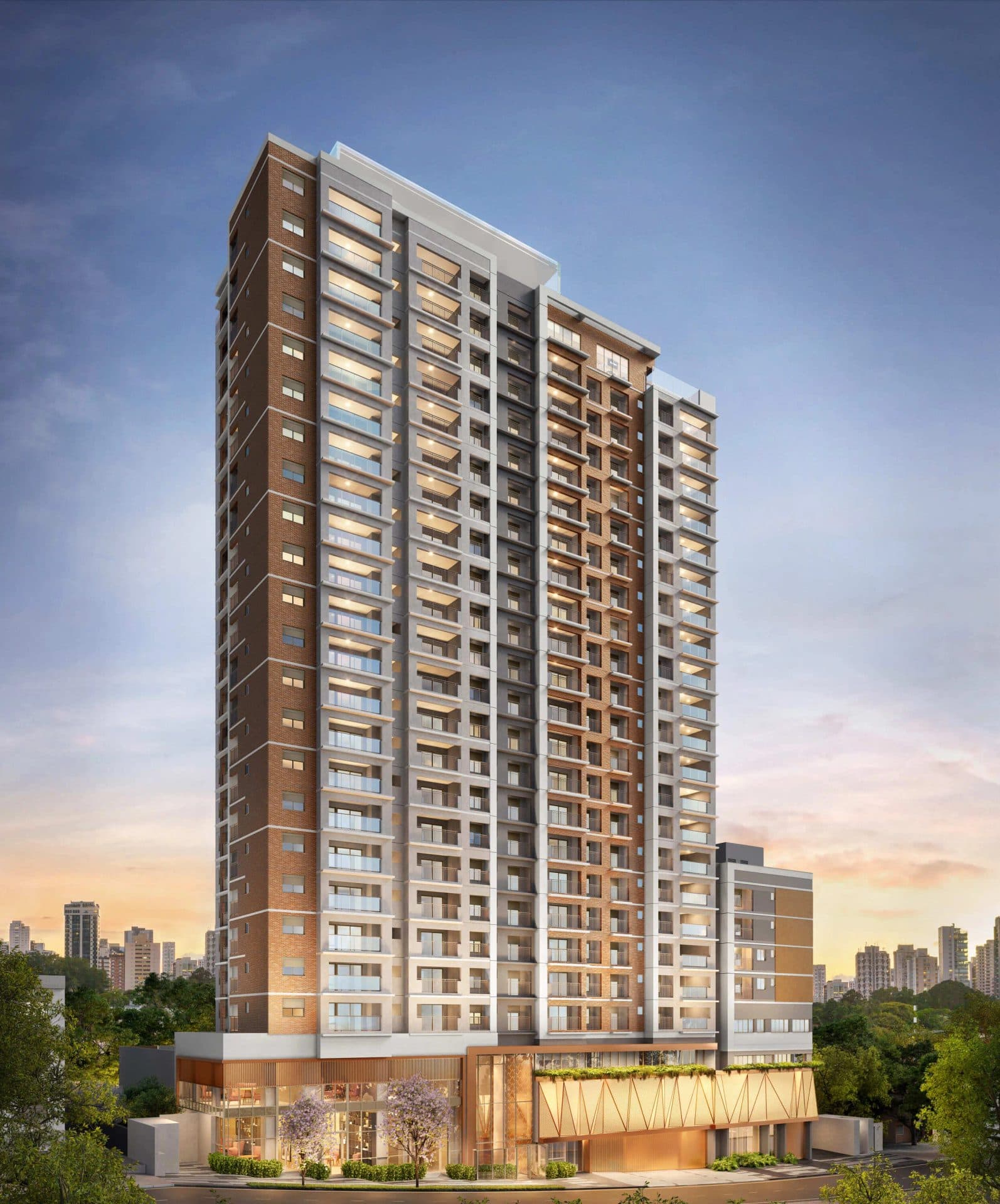 Fachada do edifício residencial de múltiplos andares com varandas